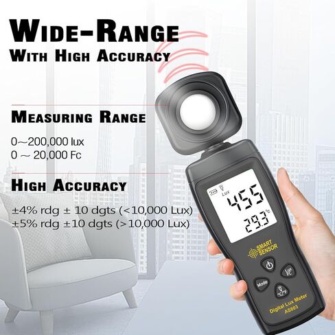 Handheld Digital Light Meter,4 Digit Color Screen Illuminance Meter with Ambient Temperature Measurer,Range up to 200,000 Lux Luxmeter,for Photography Plants Lighting Intensity Brightness Measurement in Kuwait