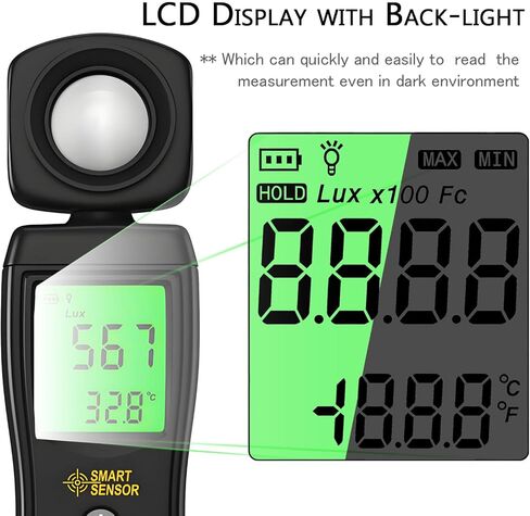 Handheld Digital Light Meter,4 Digit Color Screen Illuminance Meter with Ambient Temperature Measurer,Range up to 200,000 Lux Luxmeter,for Photography Plants Lighting Intensity Brightness Measurement in Kuwait