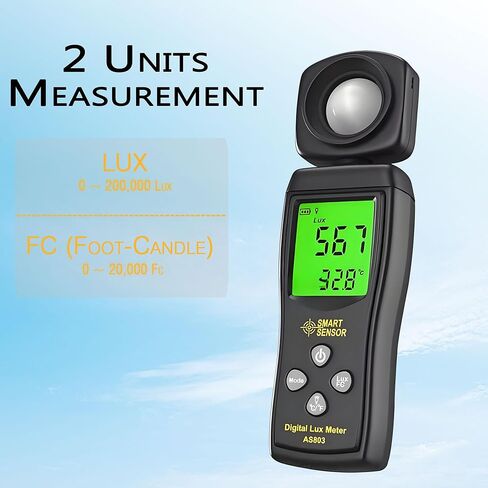 Handheld Digital Light Meter,4 Digit Color Screen Illuminance Meter with Ambient Temperature Measurer,Range up to 200,000 Lux Luxmeter,for Photography Plants Lighting Intensity Brightness Measurement in Kuwait