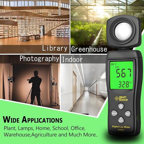 Handheld Digital Light Meter,4 Digit Color Screen Illuminance Meter with Ambient Temperature Measurer,Range up to 200,000 Lux Luxmeter,for Photography Plants Lighting Intensity Brightness Measurement in Kuwait