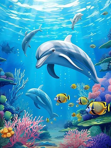 Bimkole 5D Diamond Painting Kits Oil Painting Fish, Full Drill Animals DIY Rhinestone Embroidery Set Paint with Diamonds Art by Number Kits Cross Stitch Home Wall Craft Decoration 12x16inch in Saudi Arabia