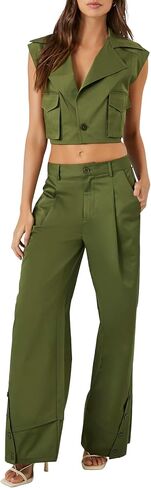 Forever 21 Womens Button Hem Wide-Lig Pants in Saudi Arabia