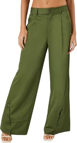 Forever 21 Womens Button Hem Wide-Lig Pants in Saudi Arabia