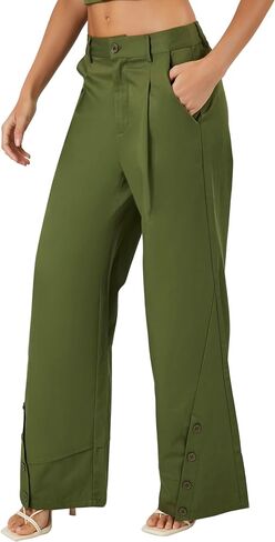 Forever 21 Womens Button Hem Wide-Lig Pants in Saudi Arabia