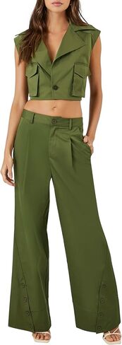 Forever 21 Womens Button Hem Wide-Lig Pants in Saudi Arabia