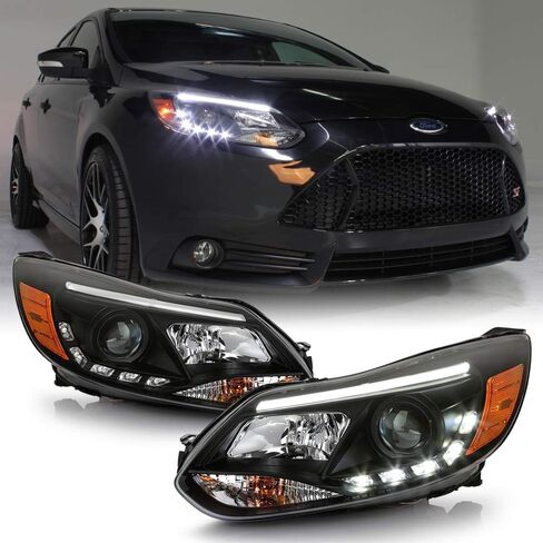 Acanii - لعام 2012 2013 2014 Ford Focus LED Strip Black Projector Projector المصابيح الأمامية زوجة المصابيح الأمامية يمينًا+يمين in Saudi Arabia