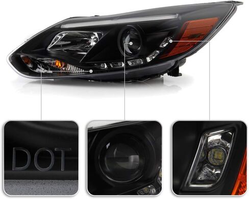 Acanii - لعام 2012 2013 2014 Ford Focus LED Strip Black Projector Projector المصابيح الأمامية زوجة المصابيح الأمامية يمينًا+يمين in Saudi Arabia