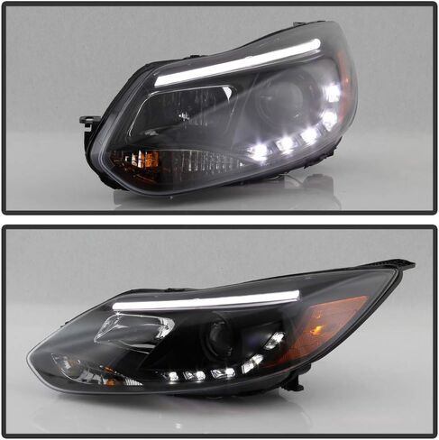 Acanii - لعام 2012 2013 2014 Ford Focus LED Strip Black Projector Projector المصابيح الأمامية زوجة المصابيح الأمامية يمينًا+يمين in Saudi Arabia