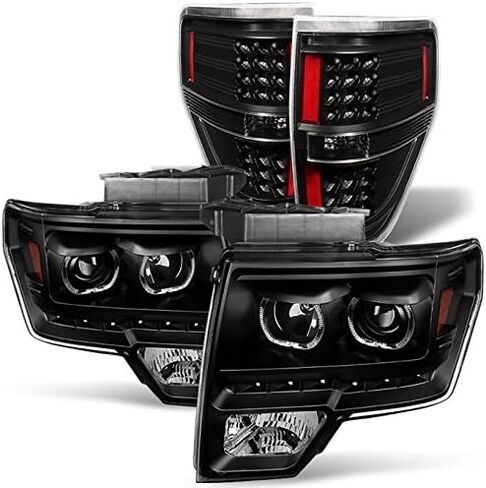 AKKON-لـ [Dual LED HALO RING] 09-14 F150 F-150 Pickup Truck Projector Projector Lights + LED Tail Light Set in Saudi Arabia
