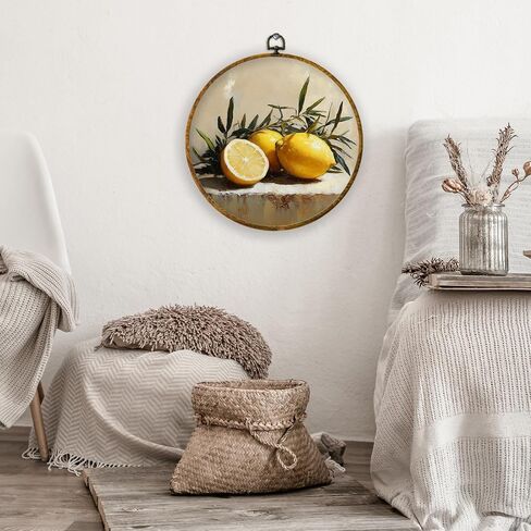 XPH Coastal Beach Oyster Lemon Round Wall Art Framed ، Abstract Modern Coastal Circle Wall Decor in Kuwait