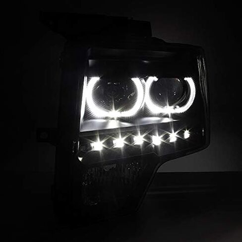 AKKON-لـ [Dual LED HALO RING] 09-14 F150 F-150 Pickup Truck Projector Projector Lights + LED Tail Light Set in Saudi Arabia