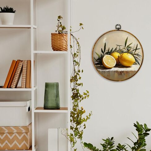XPH Coastal Beach Oyster Lemon Round Wall Art Framed ، Abstract Modern Coastal Circle Wall Decor in Kuwait