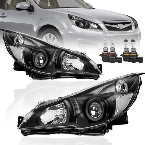 Headlights Assembly Replacement Compatible with 2010-2014 Subaru Legacy Halogen with Clear Lens Chrome Housing Amber Reflector Front Lamps Driver and Passenger Side #SU2502141, SU2503141 in Saudi Arabia