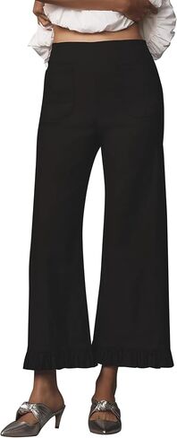 Women's Plaid Flare Pants Summer Casual Gingham Elastic Waist Ruffle Cropped Hem Y2K Loose Fit Trousers with Pockets in Saudi Arabia