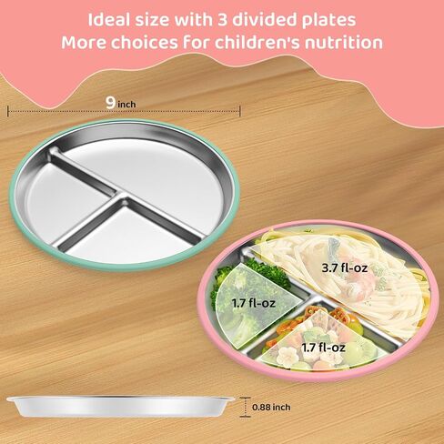 Stainless Steel Kids Plates, 2 Pcs Baby Suction Plates, 9" Toddler Stainless Steel Plates, Non Toxic & BPA Free Non Slip, Dishwasher & Microwave Safe(Blue/Pink) in Saudi Arabia