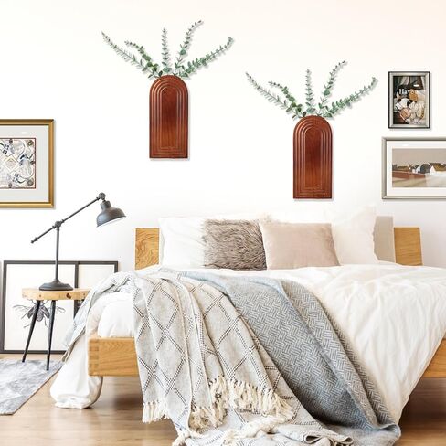 Wood Wall Vase Set 2 Pack Wood Planters Hanging Decor Pocket Planter Modern Boho Wall Decor for Entryway Living Room Bathroom Kitchen Decoration in Saudi Arabia