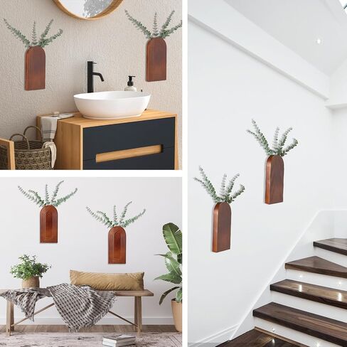 Wood Wall Vase Set 2 Pack Wood Planters Hanging Decor Pocket Planter Modern Boho Wall Decor for Entryway Living Room Bathroom Kitchen Decoration in Saudi Arabia