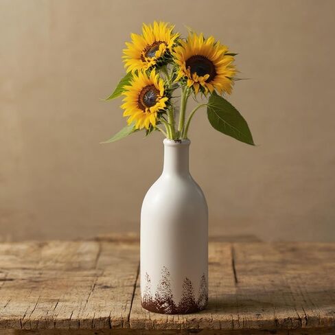 LOMANDA Handmade Ceramic Vase with 2 Handles, Rustic Farmhouse Flower Vase for Table Shelf Decor White Ceramic Vases Boho Decorative for Living Room Bedroom Kitchen Centerpiece Decorations, 8 inch in Saudi Arabia