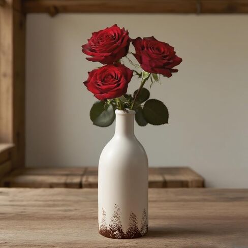 LOMANDA Handmade Ceramic Vase with 2 Handles, Rustic Farmhouse Flower Vase for Table Shelf Decor White Ceramic Vases Boho Decorative for Living Room Bedroom Kitchen Centerpiece Decorations, 8 inch in Saudi Arabia