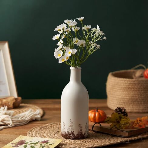 LOMANDA Handmade Ceramic Vase with 2 Handles, Rustic Farmhouse Flower Vase for Table Shelf Decor White Ceramic Vases Boho Decorative for Living Room Bedroom Kitchen Centerpiece Decorations, 8 inch in Saudi Arabia