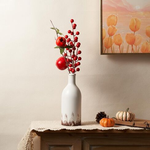 LOMANDA Handmade Ceramic Vase with 2 Handles, Rustic Farmhouse Flower Vase for Table Shelf Decor White Ceramic Vases Boho Decorative for Living Room Bedroom Kitchen Centerpiece Decorations, 8 inch in Saudi Arabia