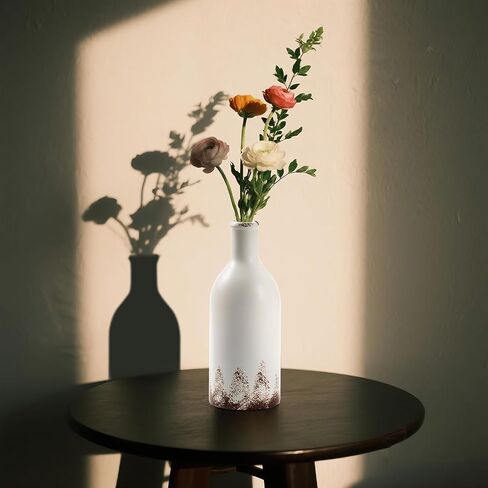 LOMANDA Handmade Ceramic Vase with 2 Handles, Rustic Farmhouse Flower Vase for Table Shelf Decor White Ceramic Vases Boho Decorative for Living Room Bedroom Kitchen Centerpiece Decorations, 8 inch in Saudi Arabia