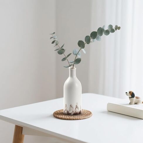 LOMANDA Handmade Ceramic Vase with 2 Handles, Rustic Farmhouse Flower Vase for Table Shelf Decor White Ceramic Vases Boho Decorative for Living Room Bedroom Kitchen Centerpiece Decorations, 8 inch in Saudi Arabia