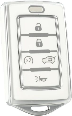 لغطاء مفتاح Jeep Key Fob ، حماية قشرة Case Case Soft TPU متوافقة مع 2021 2022 2023 2024 Jeep Grand Cherokee L Grand Cherokee Wagoneer 5 Buttons Key (Silver White) in Kuwait
