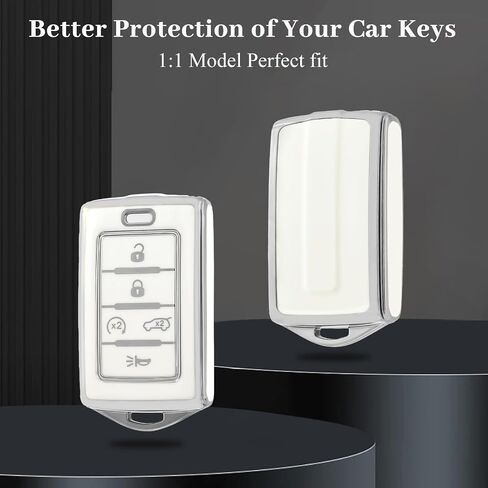 لغطاء مفتاح Jeep Key Fob ، حماية قشرة Case Case Soft TPU متوافقة مع 2021 2022 2023 2024 Jeep Grand Cherokee L Grand Cherokee Wagoneer 5 Buttons Key (Silver White) in Kuwait