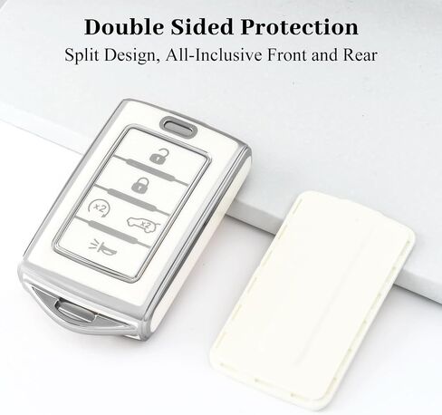 لغطاء مفتاح Jeep Key Fob ، حماية قشرة Case Case Soft TPU متوافقة مع 2021 2022 2023 2024 Jeep Grand Cherokee L Grand Cherokee Wagoneer 5 Buttons Key (Silver White) in Kuwait