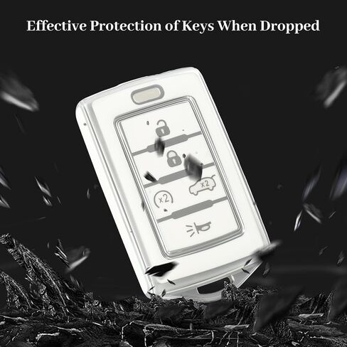لغطاء مفتاح Jeep Key Fob ، حماية قشرة Case Case Soft TPU متوافقة مع 2021 2022 2023 2024 Jeep Grand Cherokee L Grand Cherokee Wagoneer 5 Buttons Key (Silver White) in Kuwait