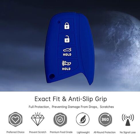 Key Fob Cover for Equus Azera: 4 Buttons Silicone Remote Case Protector Fit for Hyundai Genesis Santa Fe Sport Equus Azera 2013 to 2019 SY5DMFNA04 SY5DHFNA433 954404Z200 81996B1000 (Blue) in Kuwait