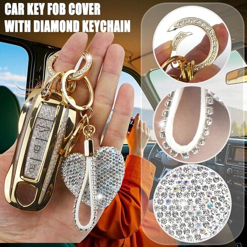 Compatible with Porsche Key Fob Cover with Heart Keychain, Car Key Shell for Women, Compatible with Porsche Cayenne Panamera 2018-2024, Carrera Taycan 2020-2024 Protector (3 Buttons-Gold) in Kuwait