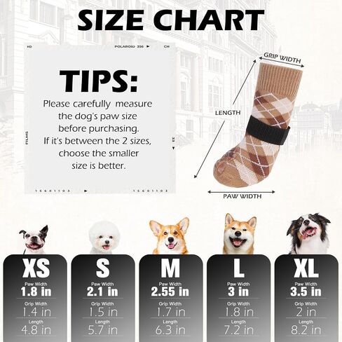 EXPAWLORER Dog Socks to Prevent Licking Paws,Anti Slip Dog Shoes for Hot Pavement,Dog Booties for Hardwood Floors,Dogs Boots & Paw Protectors for Small Medium Large Senior Dogs,British Style,Khaki M in Saudi Arabia