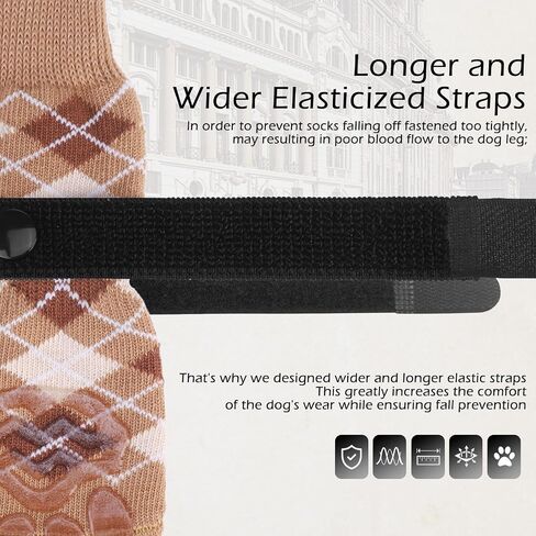 EXPAWLORER Dog Socks to Prevent Licking Paws,Anti Slip Dog Shoes for Hot Pavement,Dog Booties for Hardwood Floors,Dogs Boots & Paw Protectors for Small Medium Large Senior Dogs,British Style,Khaki M in Saudi Arabia