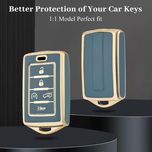 لغطاء مفتاح Jeep Key Fob ، حماية قشرة Case Case Soft TPU متوافقة مع 2021 2022 2023 2024 Jeep Grand Cherokee L Grand Cherokee Wagoneer 5 Buttons Key (Silver White) in Kuwait