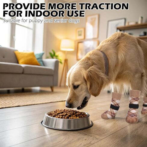 EXPAWLORER Dog Socks to Prevent Licking Paws,Anti Slip Dog Shoes for Hot Pavement,Dog Booties for Hardwood Floors,Dogs Boots & Paw Protectors for Small Medium Large Senior Dogs,British Style,Khaki M in Saudi Arabia