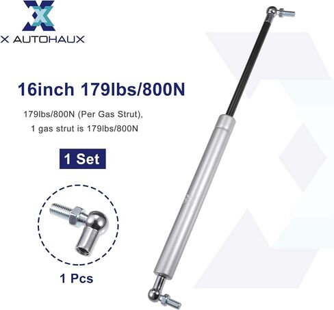X AutoHaux 1 Set 16inch 179lbs/800n Silver Tone Lift يدعم الدعامات الصدمات الربيع الغاز مع قوس تصاعد الكرة Universal لقارب شاحنة Car RV in Kuwait