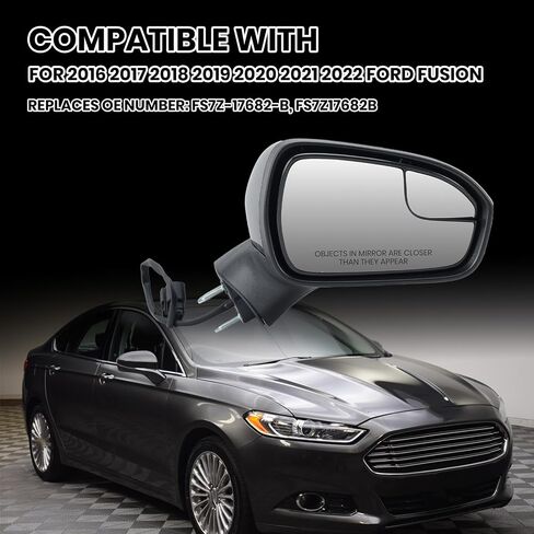 مرآة جانب الركاب متوافقة مع 2016 2017 2018 2019 2020 2021 2022 Ford Fusion Fusion Donual Fileding View View View Power Rise FS7Z-17682-B Black 3 Pins in Kuwait