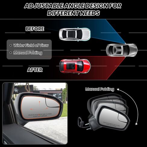مرآة جانب الركاب متوافقة مع 2016 2017 2018 2019 2020 2021 2022 Ford Fusion Fusion Donual Fileding View View View Power Rise FS7Z-17682-B Black 3 Pins in Kuwait