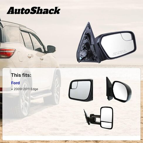 AutoShack Driver Mirror Power Smooth Heated Manual Folding Replacement for 2009-2011 Ford Edge 3.5L 3.7L V6 AWD FWD KAPFO1320370 in Saudi Arabia