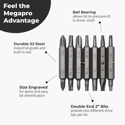 MEGAPRO® Replacement Bit Pack - The Tamperproof | 7 double-ended bits | Security Bits | 2" Hex Pin, Torx Pin, Spanner in Kuwait