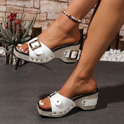 Women's Summer Large-Size Thick-Heeled Sandals - Fashion Buckle Design Slides in Kuwait