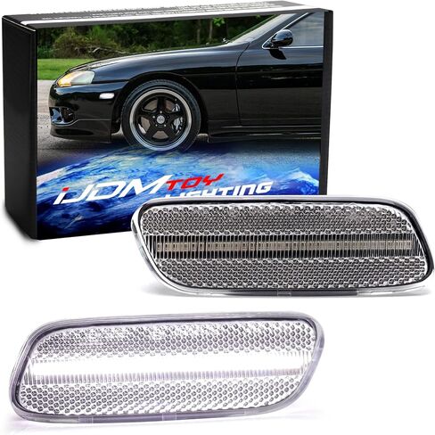 iJDMTOY Semi-Clear Lens 30-SMD Xenon White Full LED Strip Front Bumper Side Marker Light Kit Compatible With Lexus 1992-2000 SC300 SC400, Replace OEM Amber Front Sidemarkers in Saudi Arabia