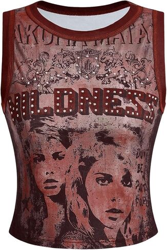 Milumia Women's Y2k Letter Figure Graphic Tank Top Grunge Punk Sleeveless Tops Festival in Saudi Arabia