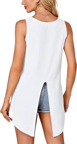 Rooscier Women's High Low Hem Sleeveless Round Neck Split Back Loose Flowy Cami Tank Top in Saudi Arabia