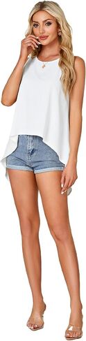 Rooscier Women's High Low Hem Sleeveless Round Neck Split Back Loose Flowy Cami Tank Top in Saudi Arabia