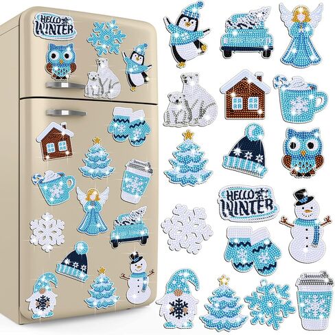 Umigy 16 Pcs Refrigerator Diamond Art Magnets 5d Snowflake Diamond Painting Magnets Art Kits Winter Fridge Magnetic Stickers for Adult Kid DIY Craft Home Car Decor in Kuwait