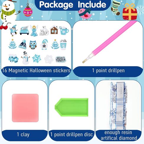 Umigy 16 Pcs Refrigerator Diamond Art Magnets 5d Snowflake Diamond Painting Magnets Art Kits Winter Fridge Magnetic Stickers for Adult Kid DIY Craft Home Car Decor in Kuwait