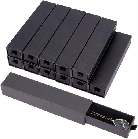 Benecreat 16pcs صندوق هدايا المجوهرات Black Drawer ، 8.2x1.7x1.3inch مستطيلات من المقاييس الورق المقوى مع Velvet Lnner لحفل الزفاف ، حفلة عيد الميلاد ، التخرج ، الذكرى السنوية in Kuwait